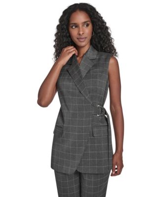 Calvin Klein - Women's Windowpane Belted Vest