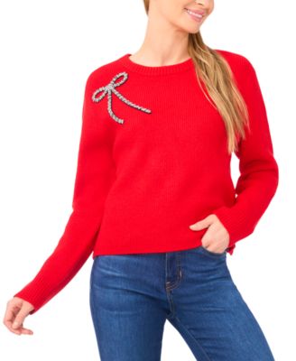 CeCe - Women's Oversized Bow Applique Long Sleeves Sweater