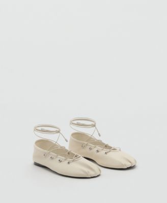 MANGO - Women's Crossed Straps Leather Ballet Flats