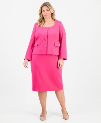 Le Suit - Plus Size Square-Neck Button-Front Skirt Suit