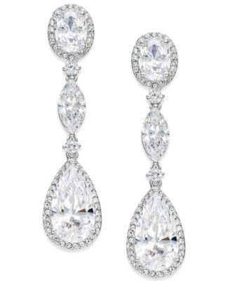 Eliot Danori - Silver-Tone Oval Crystal Drop Earrings
