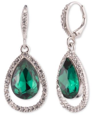 Givenchy - Rhodium Emerald Silver-Tone Pear Drop Earrings