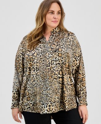 Jones New York - Plus Size Printed Split-Neck Popover Top