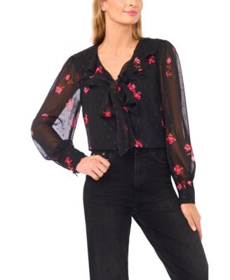 CeCe - Women's Ruffle Tie V-Neck Top