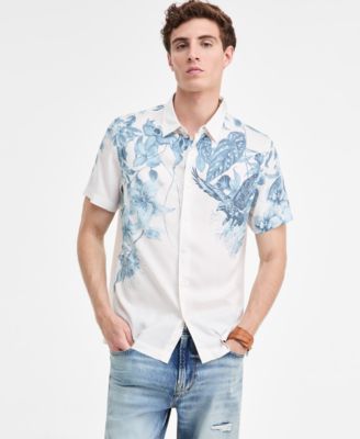 Men's Short Sleeve Tropical Print Button-Front Camp Shirt image