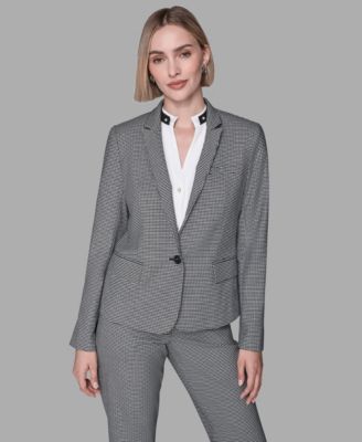KARL LAGERFELD PARIS - Women's Long-Sleeve Checkered One Button Jacket