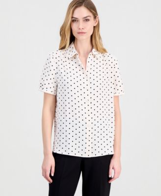 Anne Klein - Cap-Sleeve Button Blouse