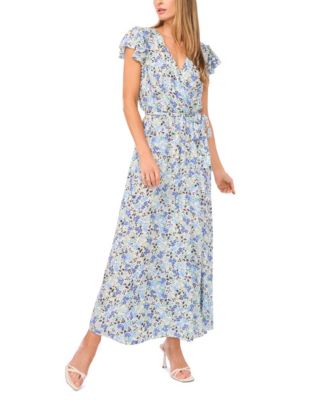 CeCe - Women's Wrap Front Short-Sleeve Maxi Dress
