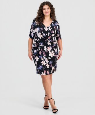 Connected - Plus Size Printed Faux-Wrap Sheath Dress