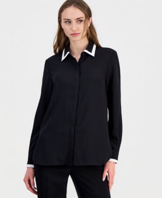 Anne Klein - Petite Collared Long-Sleeve Blouse