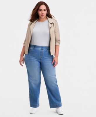 Style & Co - Plus Size Pull-On Shaping High-Rise Wide-Leg Jeans