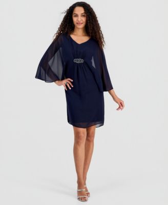 Connected - Women's Solid Chiffon Dolman-Sleeve Dress