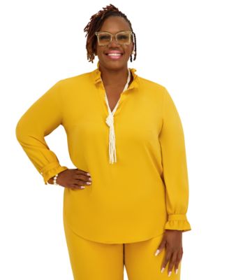 Kasper - Women's V-Neck Long-Sleeve Top, Regular and Plus Size