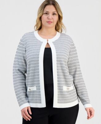 Kasper - Plus Size Textured Long-Sleeve Cardigan Jacket