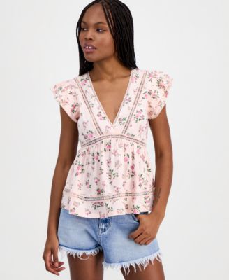 Self Esteem - Juniors' Flutter-Sleeve Babydoll Top