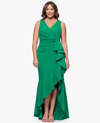 Betsy & Adam - Plus Size Sleeveless Ruffled High-Low Gown