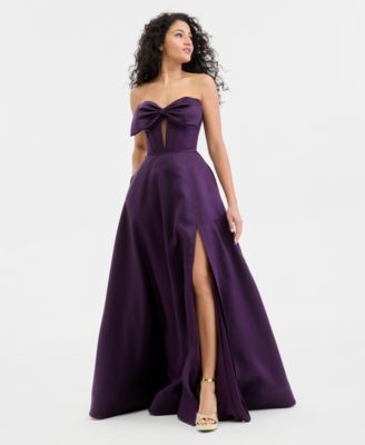 City Studios - Juniors' Bow-Front Keyhole-Cutout Gown