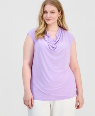 Kasper - Plus Size Cowl-Neck Cap-Sleeve Top
