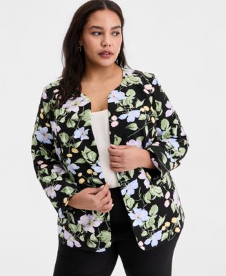 Kasper - Plus Size Floral Print One-Button Jacket