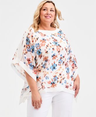JM Collection - Plus Size Printed Poncho