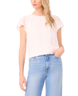 CeCe - Women's Flutter Sleeve Crewneck Blouse