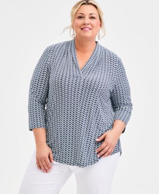 JM Collection - Plus Size Printed 3/4-Sleeve Top