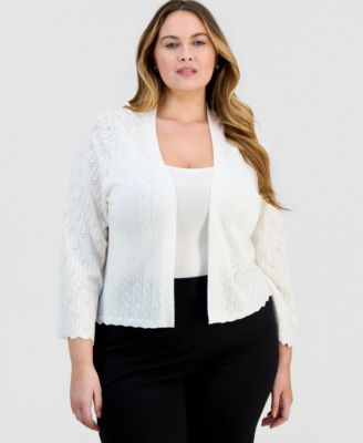Robbie Bee - Plus Size Pointelle-Pattern Open-Front Shrug