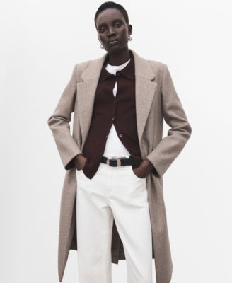 MANGO - Women's Detachable Collar Combined Coat