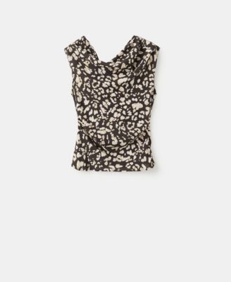 MANGO - Women's Draped Animal-Print Top