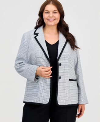 Kasper - Plus Size Framed Notched Collar Patterned Jacket
