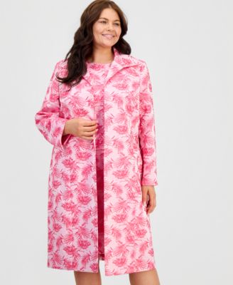 Kasper - Plus Size Jacquard Collared Open-Front Topper