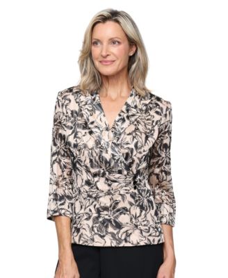 Alex Evenings - Women's Chiffon Collared Printed Burnout Blouse