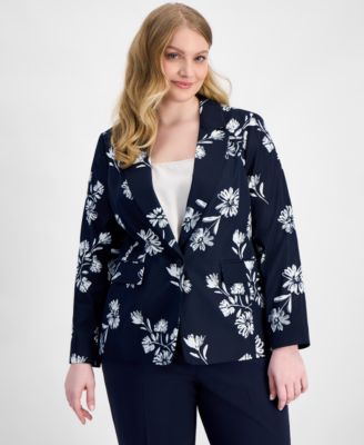 Tahari ASL - Plus Size Printed Notch-Lapel Blazer