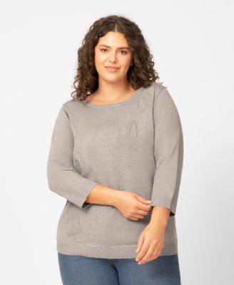 Melissa Paige - Plus Size Sailboat Textured High Low Pull-On Sweater