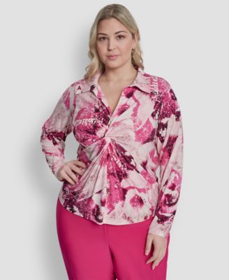 DKNY - Plus Size Collared Long-Sleeve Blouse