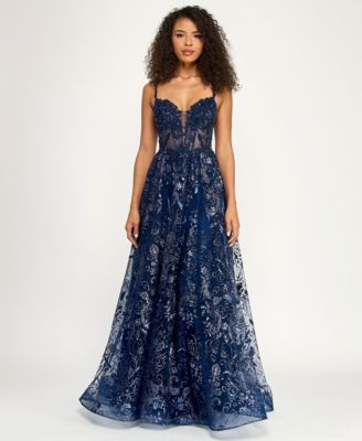 B Darlin - Women's V-Neck Illusion Bodice Gown