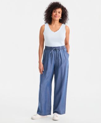 Style & Co - Women's Chambray Pull-On Wide-Leg Pants