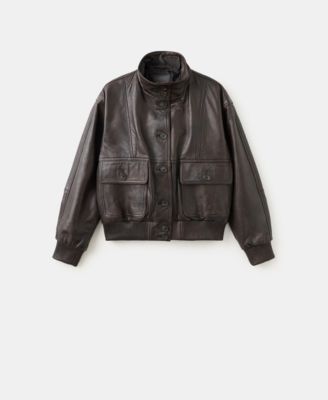 MANGO - Women's Oversize Leather Biker Jacket