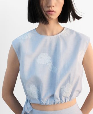 MANGO - Women's Embroidered Striped Top