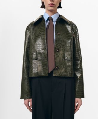 MANGO - Women's Crocodile-Effect Faux Leather Jacket