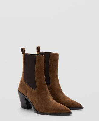 MANGO - Women's Pointed Toe And Block Heel Suede Ankle Boots
