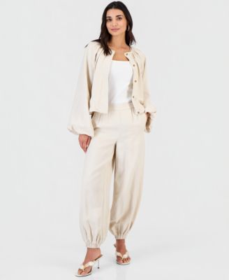 I.N.C. International Concepts - Petite Linen-Blend Pull-On Drawstring Pants