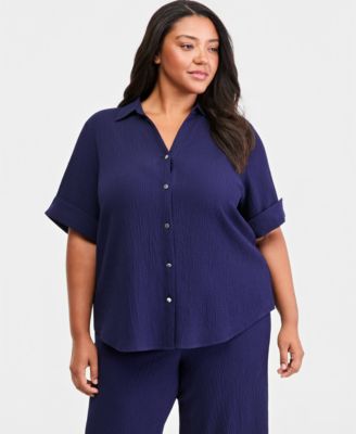 Anne Klein Essentials - Plus Size Collared Button-Front Shirt