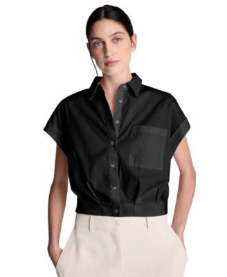 Kenneth Cole - Women's Button Front Collared Cropped Shirt