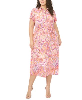MSK - Plus Size Zip Front Printed Midi Dress