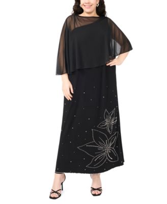 MSK - Plus Size Asymmetrical Combo Cape Dress