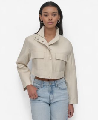 DKNY Jeans - Women's Collared Cropped Utility Jacket