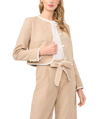 CeCe - Women's Contrast Patch Pocket Crewneck Jacket