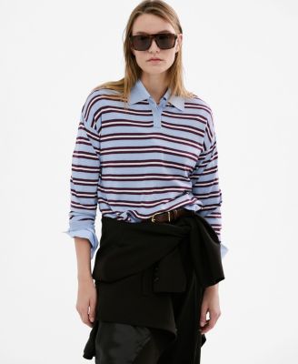 MANGO - Women's Striped Polo-Neck Sweater