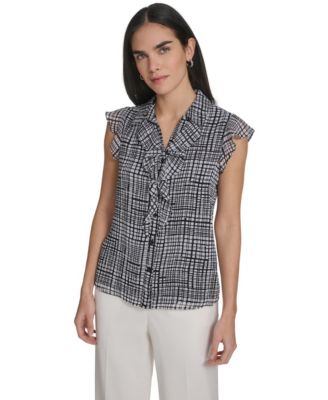 Calvin Klein - Petite Collared Neck Short-Sleeve Blouse